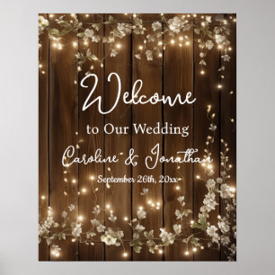 Affiche Bois Rustique Blanc Floral Lumières Accueil