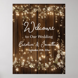 Affiche Bois Rustique Blanc Floral Lumières Accueil