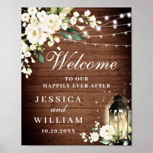 Affiche Bois rustique & Blush Rose Floral Mariage Bienvenu
