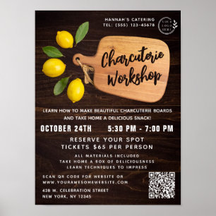 Affiche Bois rustique Découpe Citrus Cuisine Script