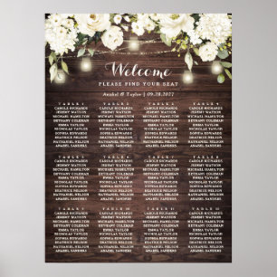 Affiche Bois rustique Fleurs blanches Mariage Carte de siè