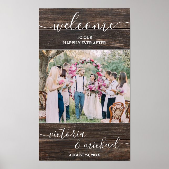 Affiche Bois rustique moderne photo mariage Accueil (Devant)