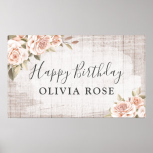 Affiche Bois rustique & Shabby Chic Rose Floral Anniversai