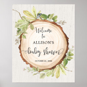Affiche Bois rustique vert baby shower signe de bienvenue