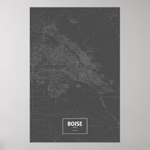 Affiche Boise, Idaho (blanc sur noir)
