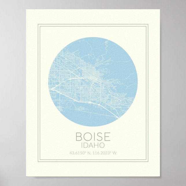 Affiche Boise Idaho Minimalist Pastel Blue Map Art (Devant)