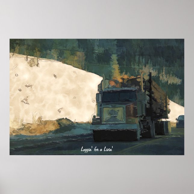 Affiche Boisement de bois de sciage Truck Transport Art (Devant)