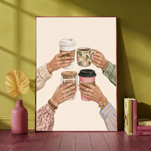 Affiche Boisseries Café Acclamations Amis Mains Tenant Tas