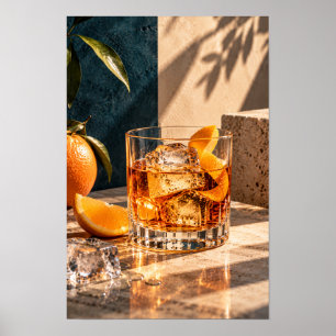 Affiche Boisson à base de Whisky Ambrée avec Twist d'Orang