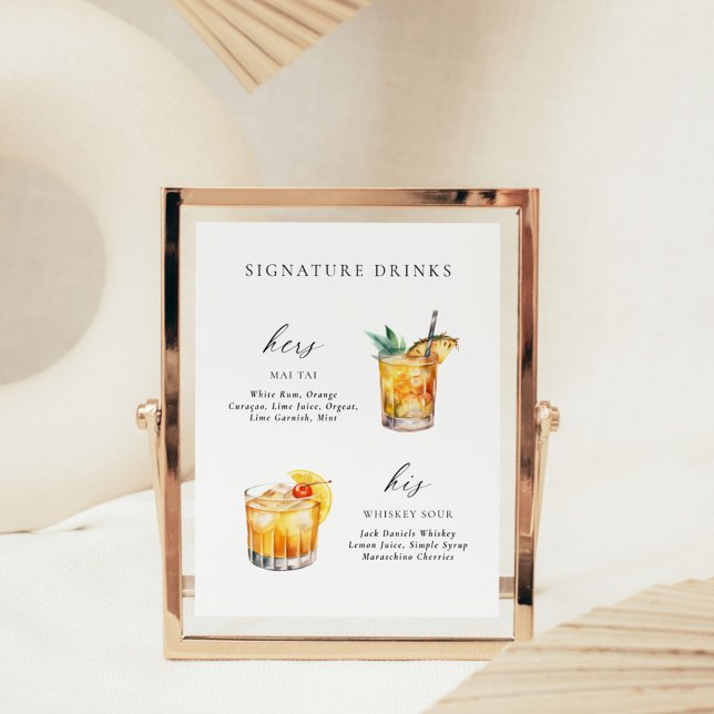 Affiche Boisson Cocktail de Signature de Script Élégant Mo (Créateur téléchargé)