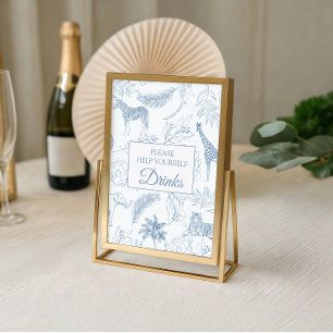 Affiche Boisson de Baby Shower Dusty Blue Jungle Safari An