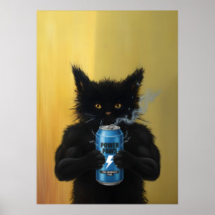 Affiche Boisson énergisante pour chat noir drôle Fitness s