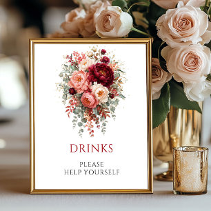 Affiche Boisson Florale Bohème Rouge Profond 8x10 Mariage
