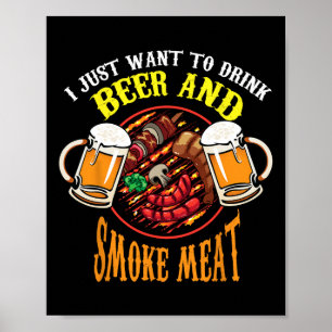 Affiche Boisson Fraîche Bière Et Fumée Viande Bbq Drôle Fo