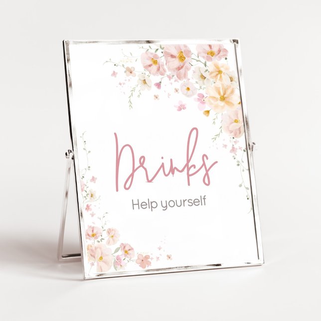 Affiche Boisson pour Baby Shower Bébé Fleur Sauvage en Fle (Baby in Bloom Baby Shower Drinks Sign)