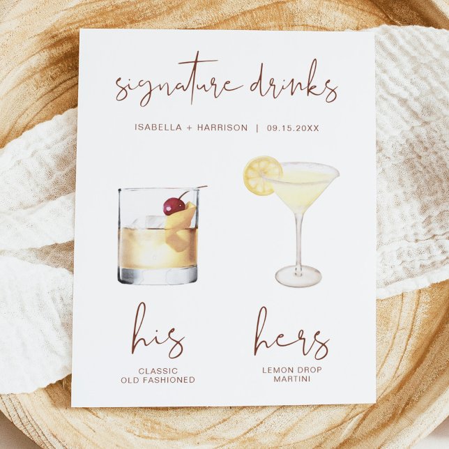Affiche Boisson signature Boho aquarelle CORIANDER Cocktai (Créateur téléchargé)