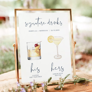 Affiche Boisson signature CAITLIN Navy Watercolor Cocktail
