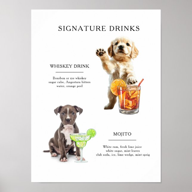 Affiche Boisson Signature Chien Menu de Boissons Bar de Ma (Devant)
