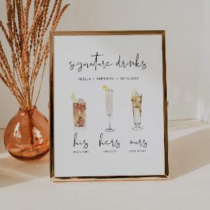 Affiche Boisson Signature Watercolor Cocktail, Bar de Mari