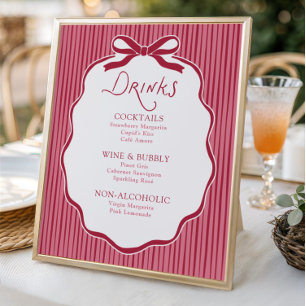 Affiche Boissons à cadre en forme de nœud papillon cerise