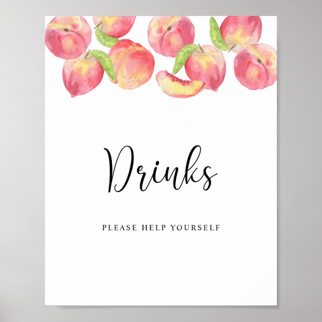 Affiche Boissons aquarelle pêche Servez-vous (Devant)