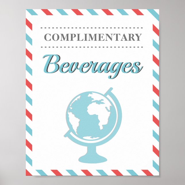 Affiche Boissons Breuvages Rouge Bleu Voyage Avion Compagn (Devant)