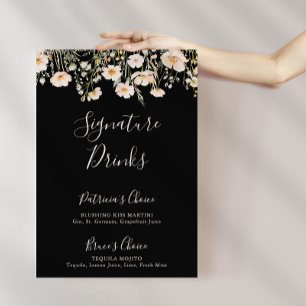 Affiche Boissons classiques Blush Fleur sauvage Black Sign