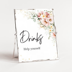 Affiche Boissons de Baby shower à la végétation rose pouss