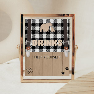 Affiche Boissons de Baby shower de bûcherons à carreaux ru