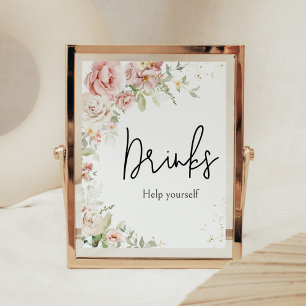 Affiche Boissons de Baby shower Floral Rose Dusty