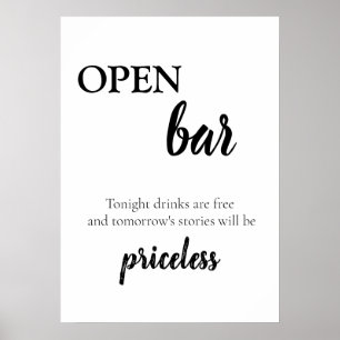 Affiche Boissons de bar ouvert de mariage calligraphie élé