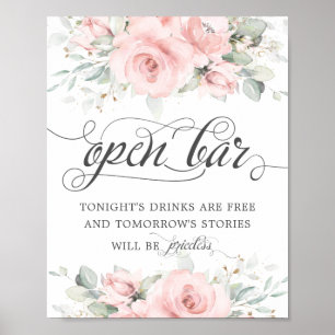 Affiche Boissons de bar ouvert de mariage de verdure flora