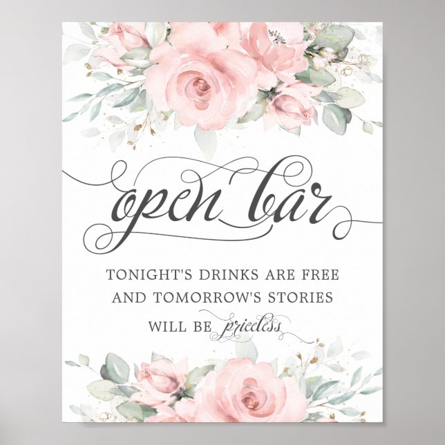 Affiche Boissons de bar ouvert de mariage de verdure flora (Devant)