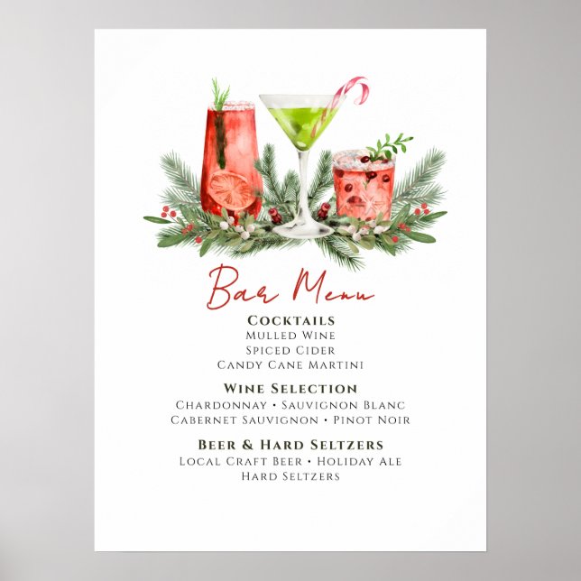 Affiche Boissons de fête Cocktails de Noël Menu du bar de  (Devant)