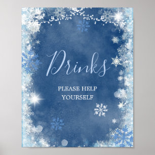 Affiche Boissons de Fête de Mariage Flocon de Neige Hiver