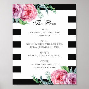 Affiche Boissons de mariages floraux de Boho noir et blanc