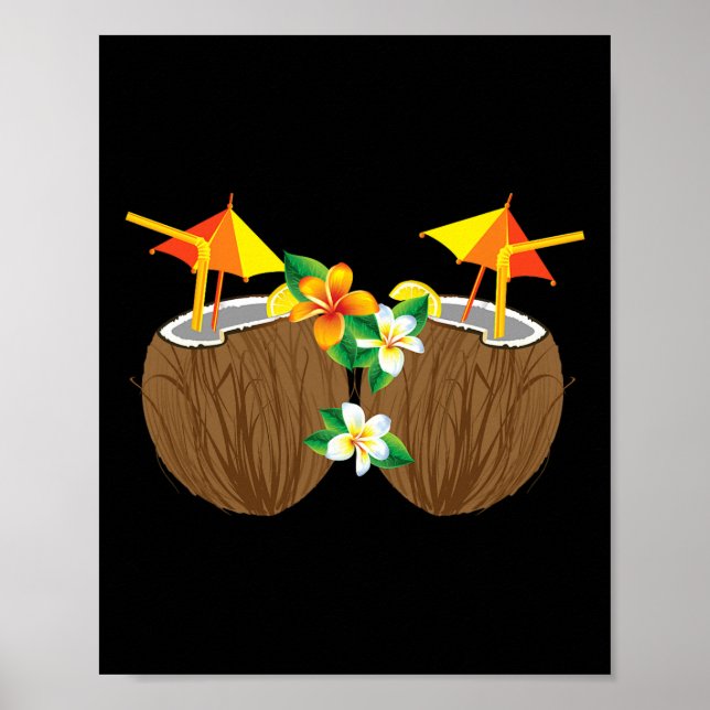 Affiche Boissons de noix de coco cool Breast Funny Palm Tr (Devant)