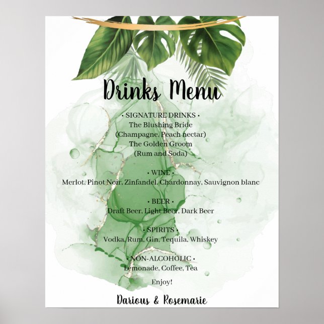 Affiche Boissons de palme tropicale Menu Mariage Signal (Devant)