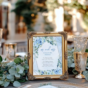 Affiche Boissons de signature argentées Rustique Dusty Blu