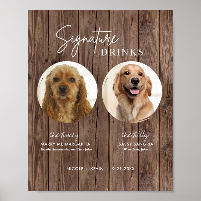Affiche Boissons de signature de chien imprimables Panneau (Devant)