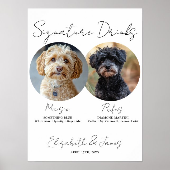 Affiche Boissons de signature de mariage Animaux Chiens 2  (Devant)