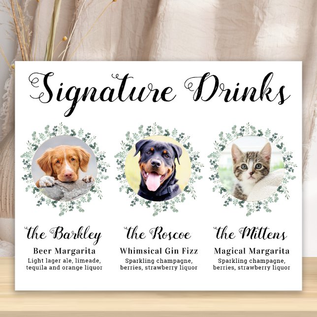 Affiche Boissons de signature de mariage d'animal de compa (Créateur téléchargé)