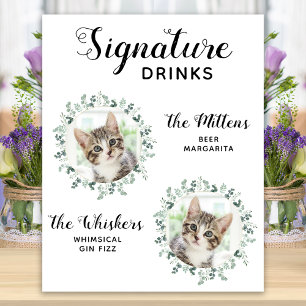 Affiche Boissons de signature de mariage de chat personnal