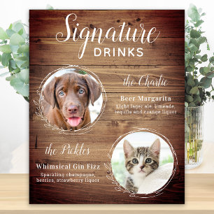 Affiche Boissons de signature de mariage de chien de compa