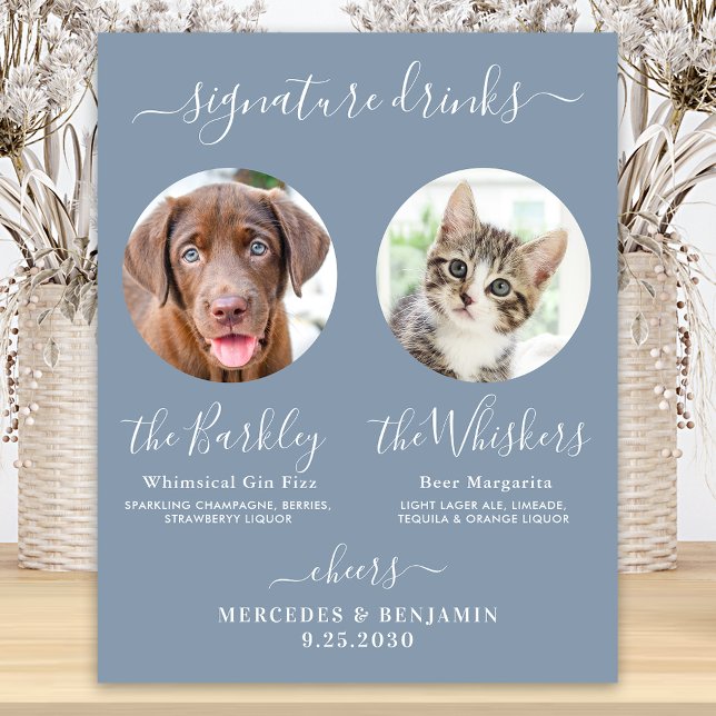 Affiche Boissons de signature de mariage de chien de compa (Créateur téléchargé)
