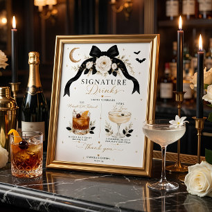 Affiche Boissons de signature de mariage gothique à ruban