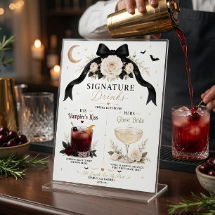 Affiche Boissons de signature de mariage gothique au ruban