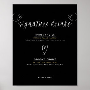 Affiche Boissons de signature de mariage noir et blanc coe