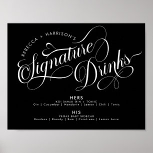 Affiche Boissons de signature de script romantique Bar de 