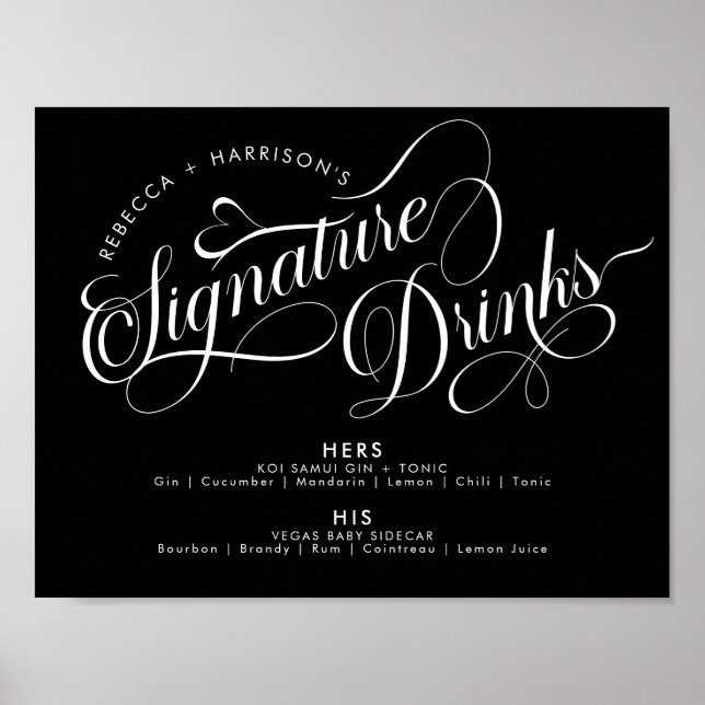 Affiche Boissons de signature de script romantique Bar de  (Devant)